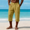 thumbnail image 2 of CHEEREAM Capri Pants for Mens Button Side Splited Cuff Elastic Drawstring Waist Cropped Palazzo Pants Casual Comfy Lightweight Sportwear, 2 of 9