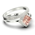 thumbnail image 2 of Boho & hippie 2.50 Carat Princess Cut Morganite And Diamond Moissanite Dainty Engagement Ring, Classic Wedding Ring, Two Matching Band in 925 Sterling Silver With 18k White Gold Plating, Gift For Her, 2 of 4