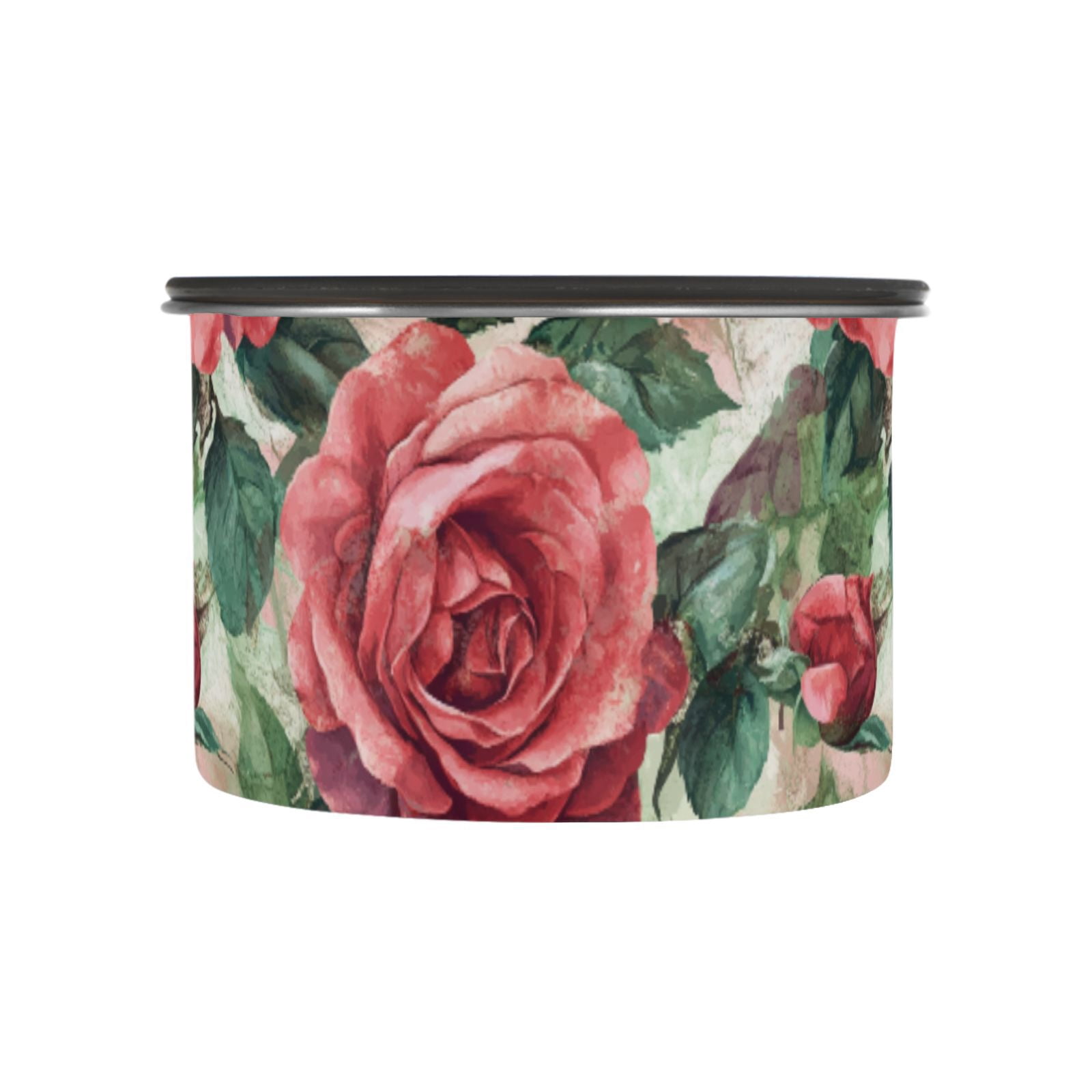 Red Rose Flowers Painting Airtight Coffee Bean Canister 30oz Food Storage Containers with Lids For Gournd, Tea, Sugar, Flour, Rice, Cereal, Candy Cookie Jar
