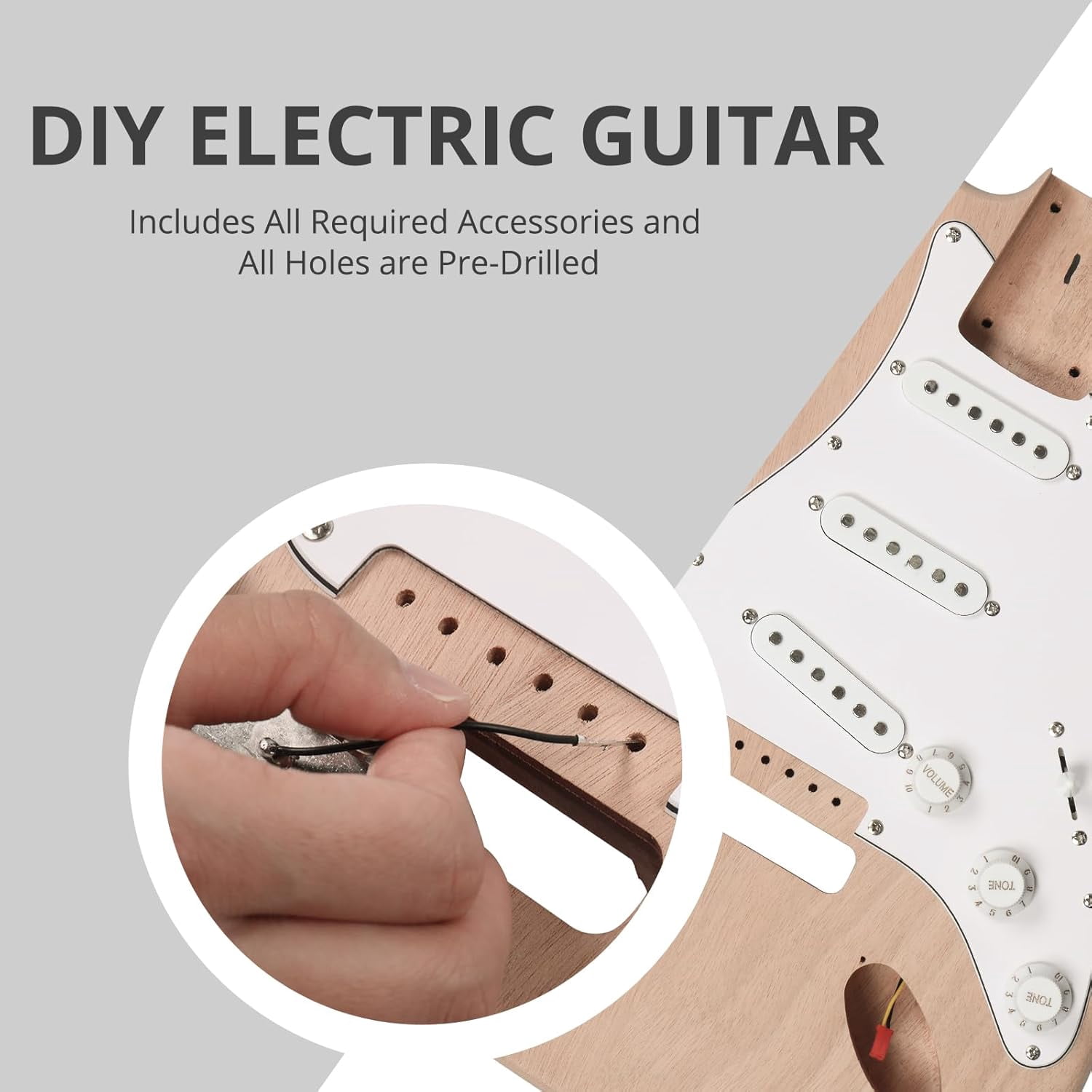 DIY Guitar Kit with Mahogany Body, Ebony Fingerboard and Maple Neck, 6 String DIY Electric Guitar Kit with Classic Design, Easy Installation & Full Equipment to Build Your Own Guitar (KST)