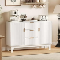 47.2" W Storage Cabinet with 3 Drawers, Fluted Buffet Cabinets with Storage, Large Sideboard with 2 Door, Modern Mid Century TV Stand Coffee Bar Furniture for Living Room, Kitchen, Entryway