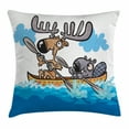 thumbnail image 1 of Moose Throw Pillow Cushion Cover, American Animals Boat Beaver Friend Canoe River Fun Native Characters Cartoon, Decorative Square Accent Pillow Case, 24 X 24 Inches, Blue White Brown, by Ambesonne, 1 of 2