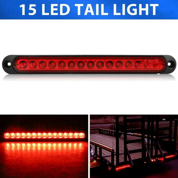 15 LED Trailer Light Bar, Stop Turn Tail Red Lights, Waterproof Brake Strip, 10-30V Trailer Identification Clearance Strip Bar Light for Truck Trailer RV Surface Mount