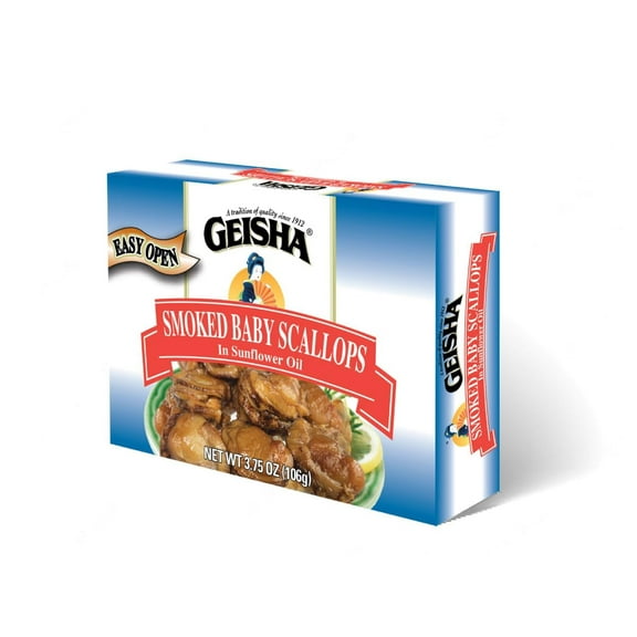 GEISHA Smoked Baby Scallops 3.75oz(Pack of 12), Baby Scallops | Zero Trans Fat – Farm Raised – Rich in Protein
