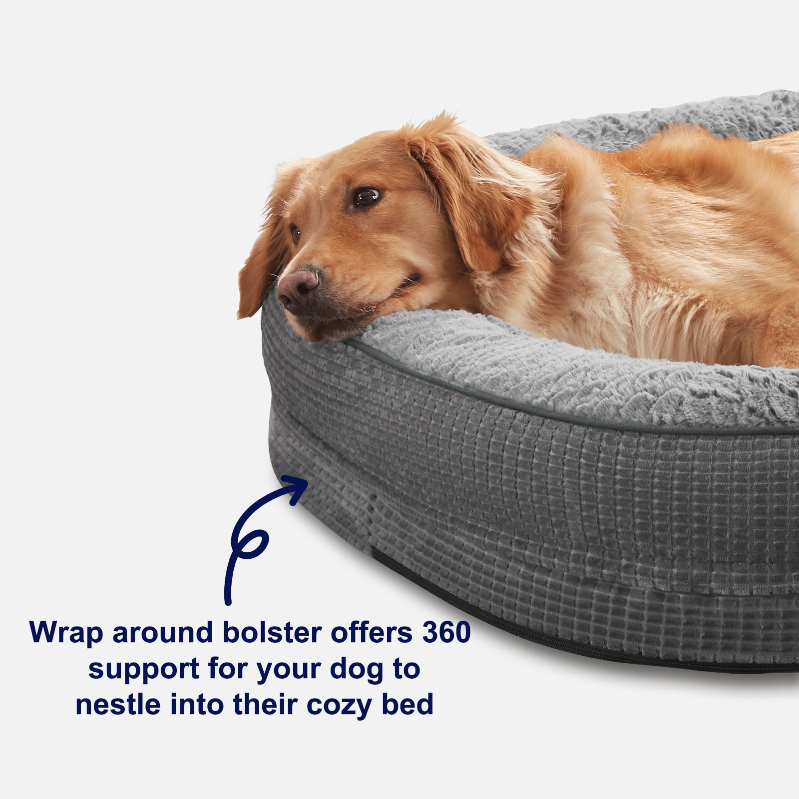 Orthopedic Dog Bed for Large Dogs with Egg-Crate Memory Foam, Waterproof Lining and Removable Washable Cover, XL Bolster Pet Couch with Non-Slip Bottom, Gray, 42in