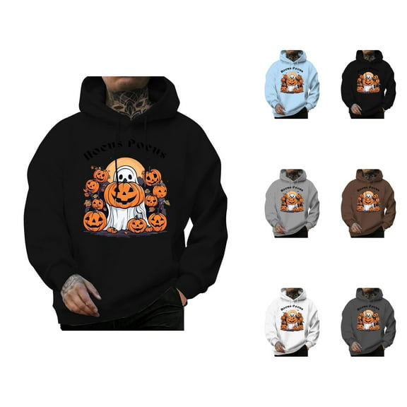 Hocus Pocus Halloween Hoodies for Men 2025 Halloween Ghost Pumpkin Hooded Sweatshirt with Pockets Pullover Tops