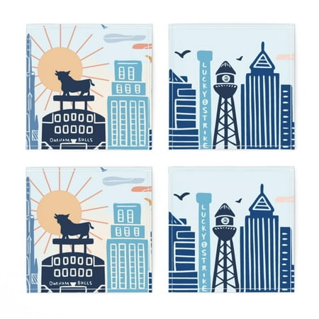 

Linen Cotton Canvas Cocktail Napkins (Set of 4) - Durham Border Skyline North Carolina Bull City Print Cloth Cocktail Napkins by Spoonflower