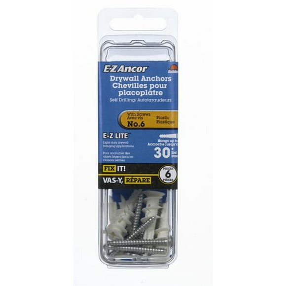 #6 E-Z Drywall Anchor with Screws 6 Pieces