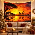 thumbnail image 3 of African Savanna Sunset with Wildlife Silhouettes Majestic Folk Art for Animal Lovers Nature Inspired Wall Art Birthday Gift Tapestry Wall Hanging for Bedroom and Living Room, 3 of 7