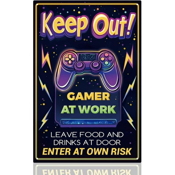 Gamer At Work Warning Sign Gaming Wall Decor Keep Out Gamer at Work Metal Tin Sign for Gaming Room Wall Door Decoration, Christmas Gaming Gift for Man