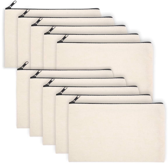 zrova 10 Pack Blank Canvas Zipper Pouch, Multi-Purpose Makeup Bags Bulk, 8.5 x 5.7 Inch Canvas Pencil Pouch with Sturdy Zipper, Travel Toiletry Cosmetic Bag for DIY Craft Projects and Daily Storage