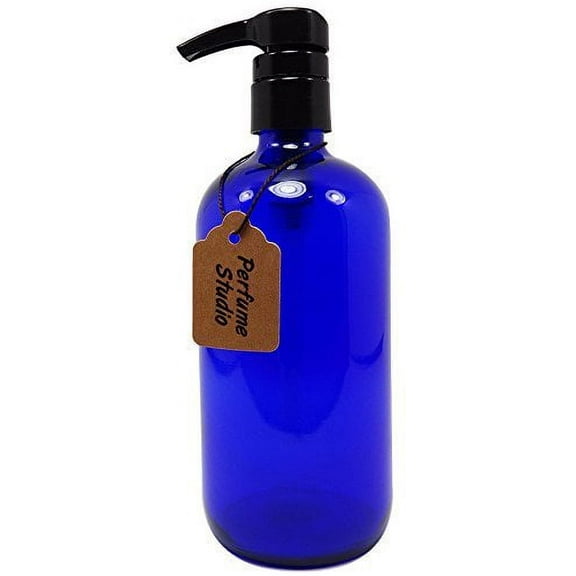 Perfume Studio® Cobalt Blue 16oz Cobalt Glass Boston Round Bottle with BPA Free Dispensing Pump. Perfect for Lotions, Soaps, Massage, Skin Oils, Hair Treatments