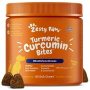 Zesty Paws Multifunctional Turmeric Curcumin Bites for Dogs of All Ages, Duck Flavor, 90 Count, Overall Wellbeing