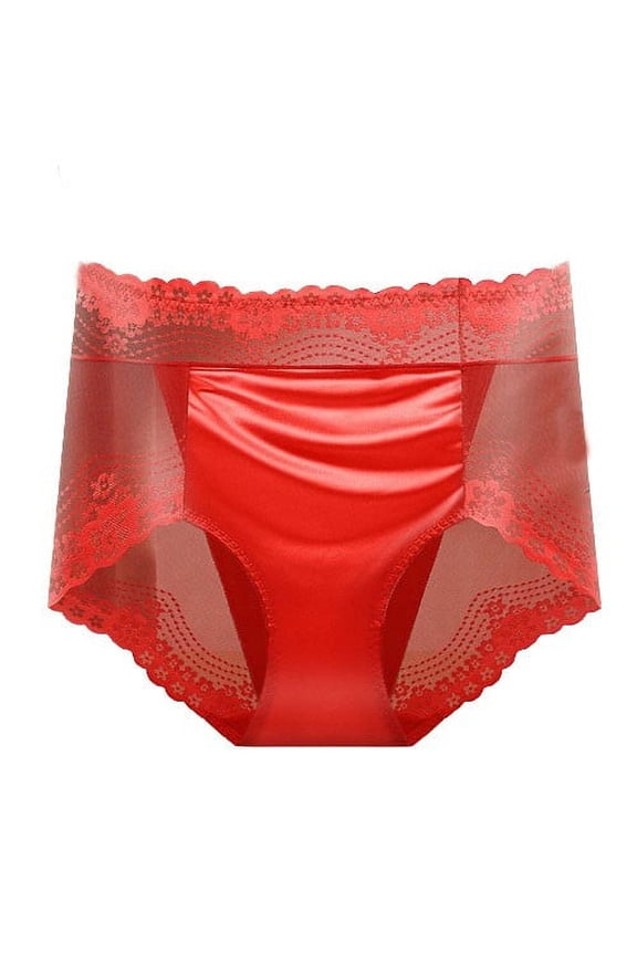 Women's Underwear Stretchy Comfort Hip Lifting High Waisted Underwear Ladies Underpants Hipster Panties Solid Color Briefs(Red,L)