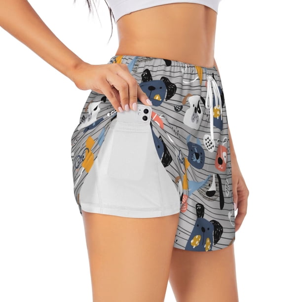 Balery Dog Pantalones cortos deportivos para mujer con forro y dos bolsillos, elásticos, para entrenamiento, gimnasio, yoga-X-Large