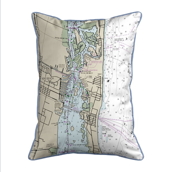 Betsy Drake Vero Beach, FL Nautical Map Extra Large Zippered Indoor/Outdoor Pillow 20x24