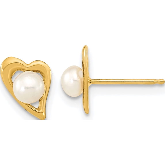 14K Yellow Gold 3-4mm White Button Freshwater Cultured Pearl Post Earrings (8.91 X 6.67) Made In Canada xf601e