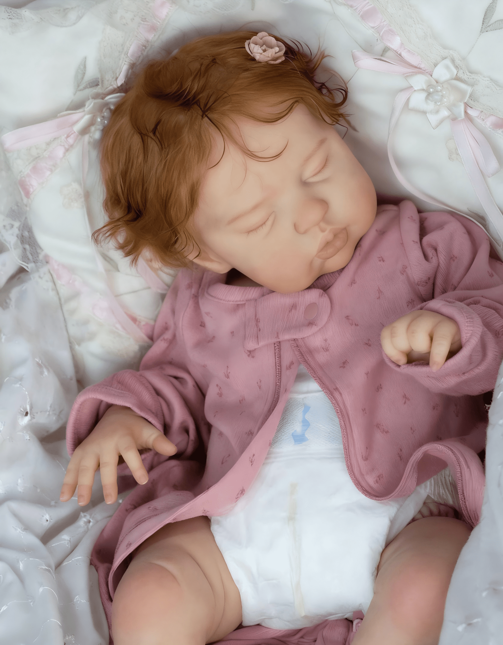 iCradle 18 Inch 46cm Asleep Reborn Baby Dolls Girl Realistic Reborn Dolls Soft Cloth Body Rooted Curly Hair Lifelike Newborn Babies Finished Gift Toy for Kids Age 3+