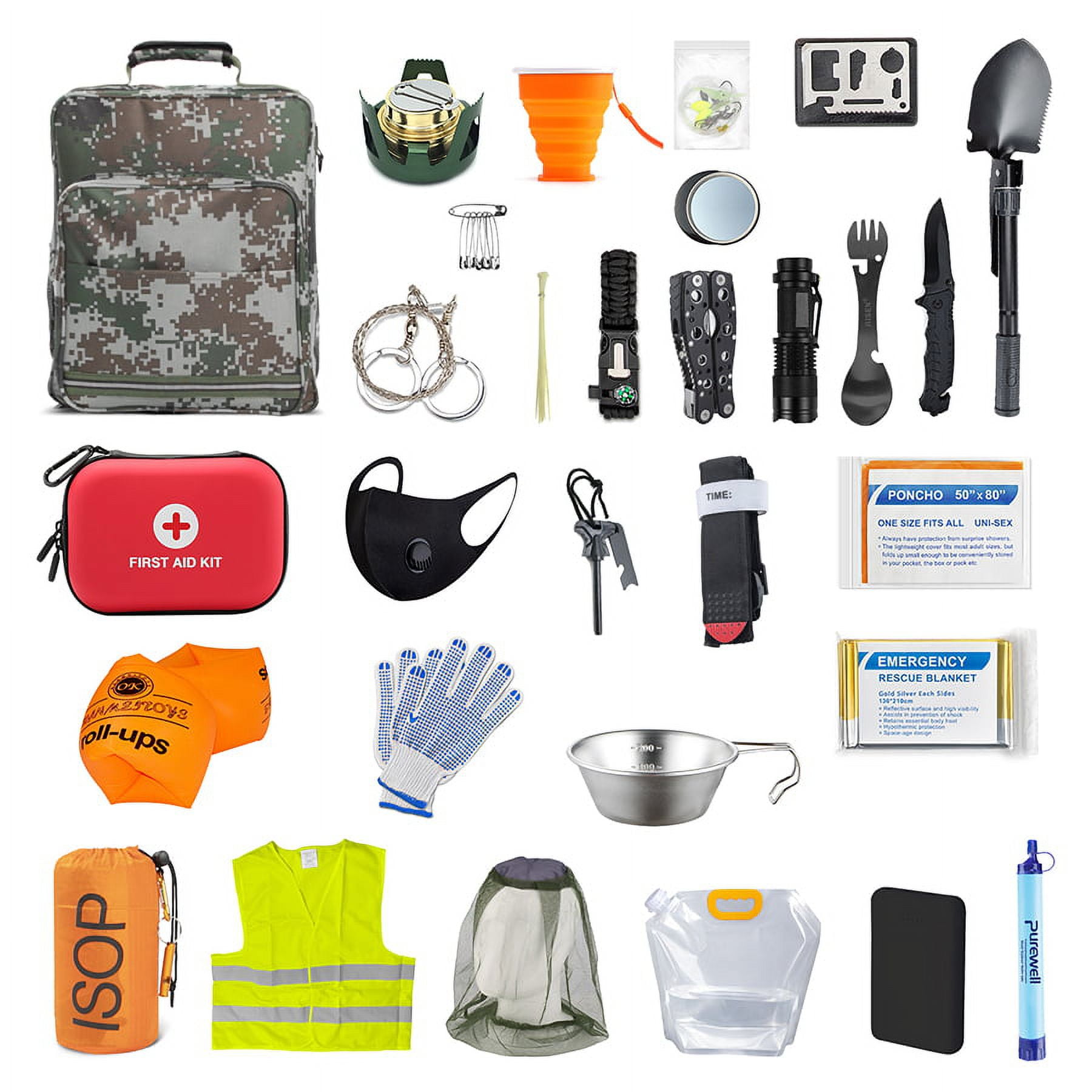 Emergency Survival Kit | Emergency Survival Backpack & First Aid Equipment for Camping Hiking Outdoor