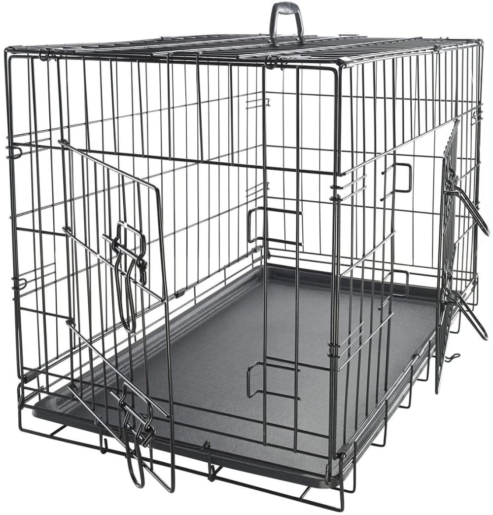 30" Dog Crate Fold Metal Pet Cage Kennel House for Animal 2 Door w/Divide w/Tray 