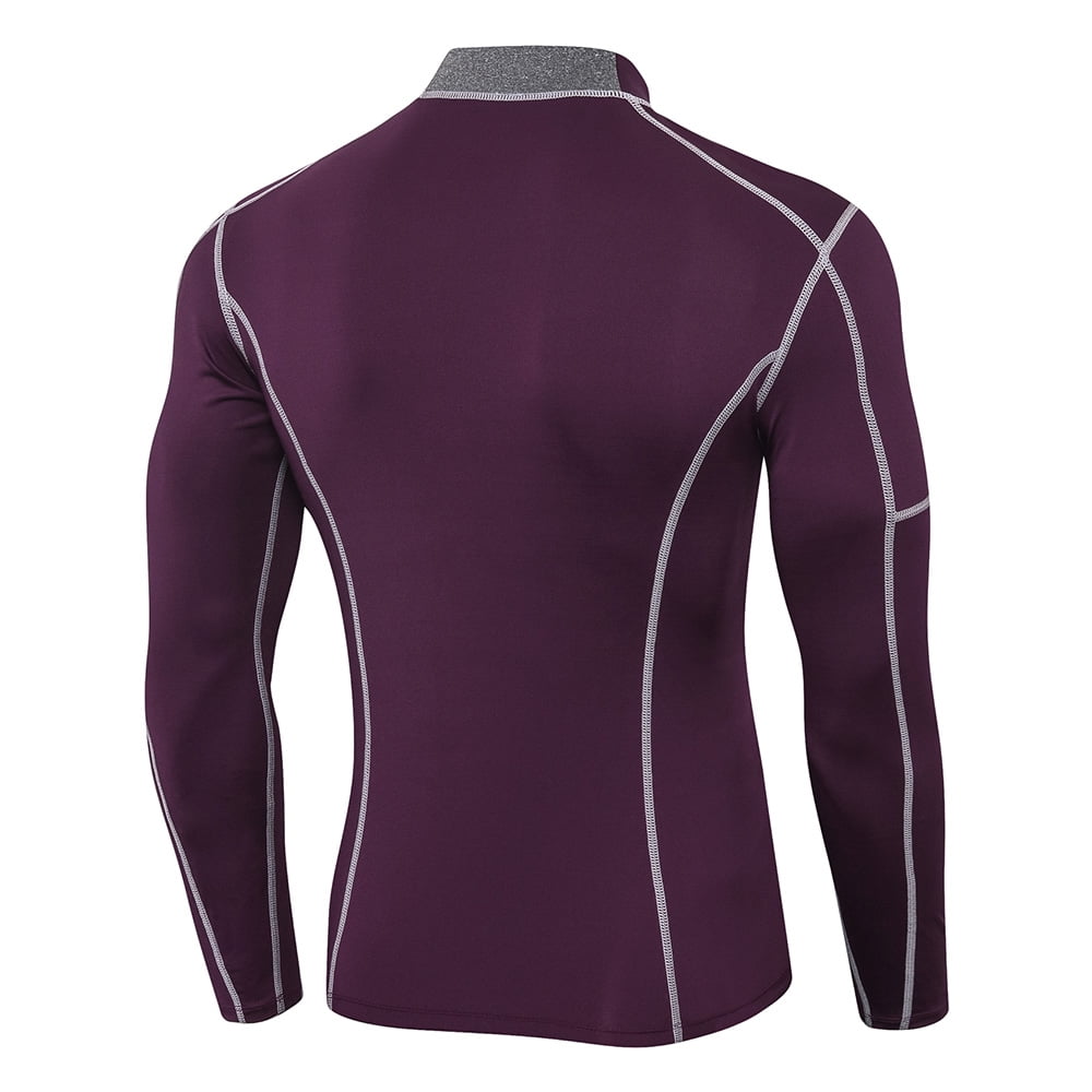 T-shirt à Manches Longues Pour Homme - Col Montant - Couleur Unie - Pour Les Loisirs - Coupe Ajustée - Pour L'été - Pour Le Fitness - Respirant - Pour