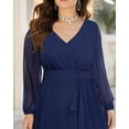 thumbnail image 5 of Vestido Pinup a la moda para invitados de boda, talla grande, azul marino, chifón, 5 of 5