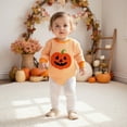 thumbnail image 5 of LIIPEE Boys Girls Onesie Halloween Cartoon Pumpkin Embroidery Long Sleeve Round Neck Striped Bodysuit Girl Breathable Holiday School Party One-Pieces,Orange,60, 5 of 9