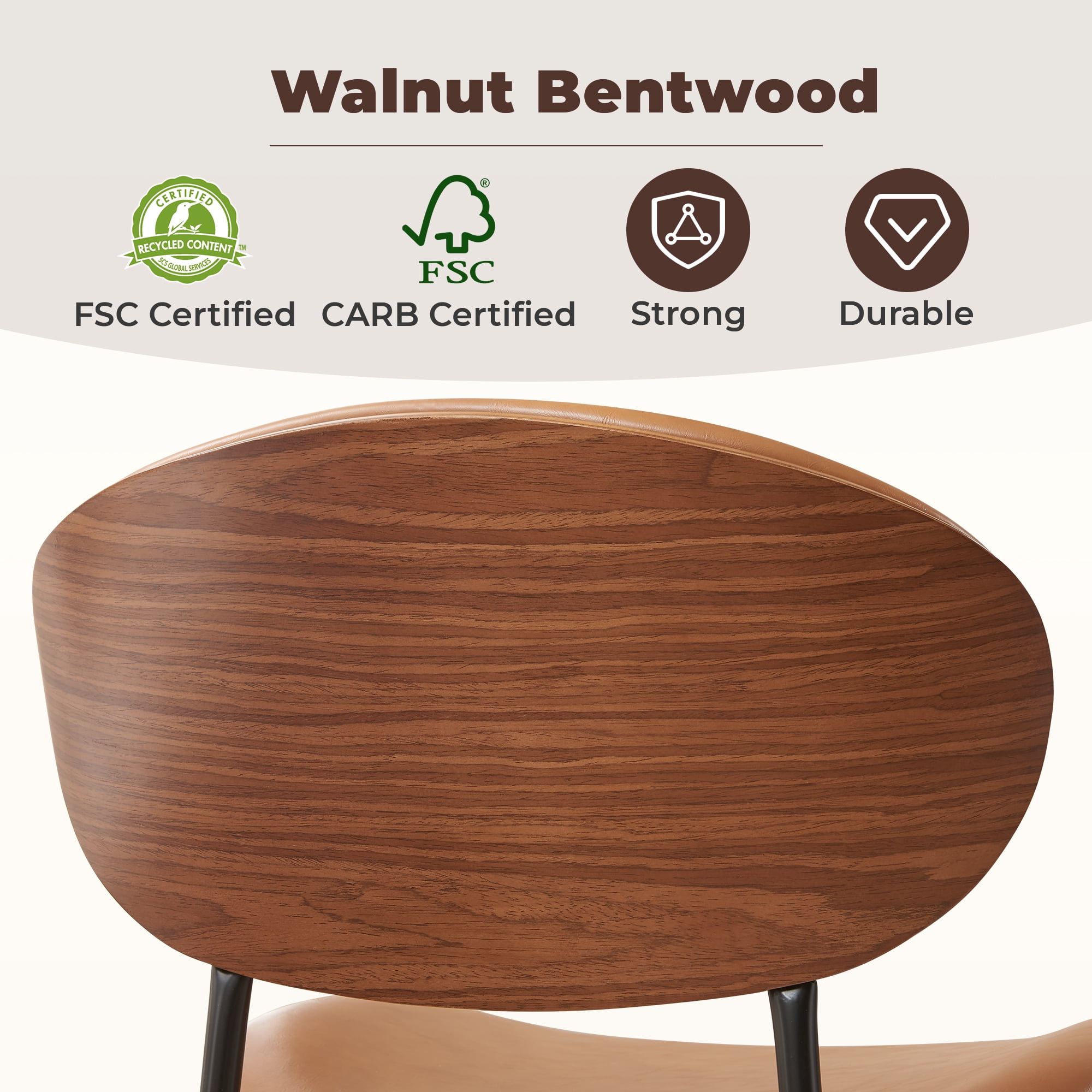 Sailvan Brown Dining Chairs Set of 6, Mid Century Leather Dining Chairs For Kitchen, Modern Living Room Chairs With Adjustable Feetpads, Easy Assembly, Khaki, 300LBS