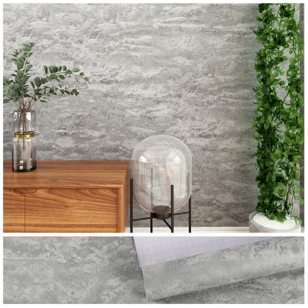VEELIKE 15.7''x118'' Grey Concrete Wallpaper Texture Peel and Stick