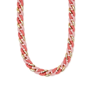 Scoop Women’s Gold-Tone Pink Resin Curb Link Necklace, 18” + 2” Extender