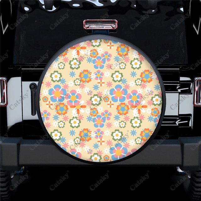 Beautiful Gentle Botanical Flowers Polyester Universal Spare Wheel Tire Cover Wheel Covers for Trailer RV SUV Truck Camper