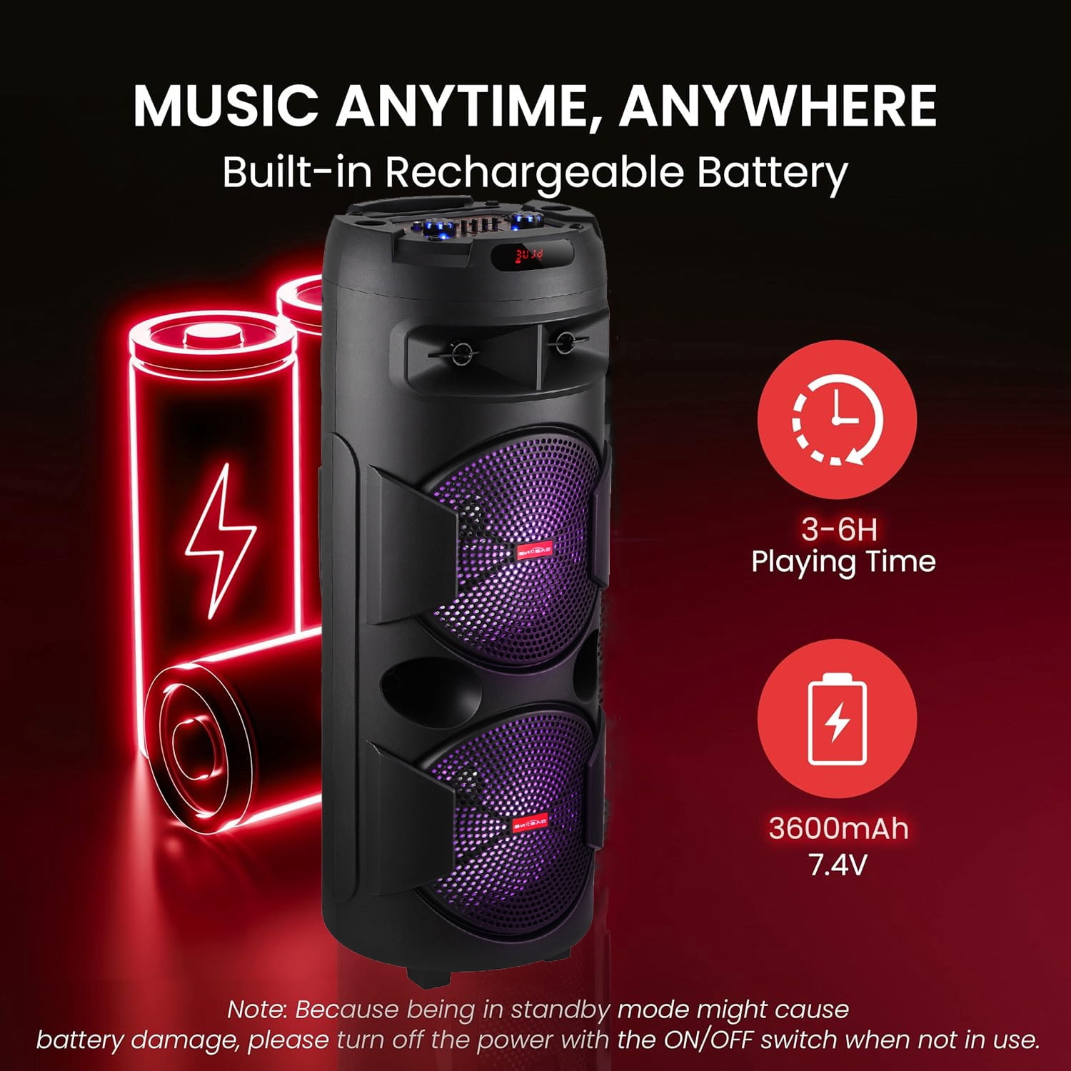 RIDWIND 9000W Peak Power Portable Bluetooth Speakers Portable with Double 12 inch Subwoofer Heavy Bass,FM Radio, Wireless Microphone, Party Lights, Remote Control TWS Stereo Sound System Speaker