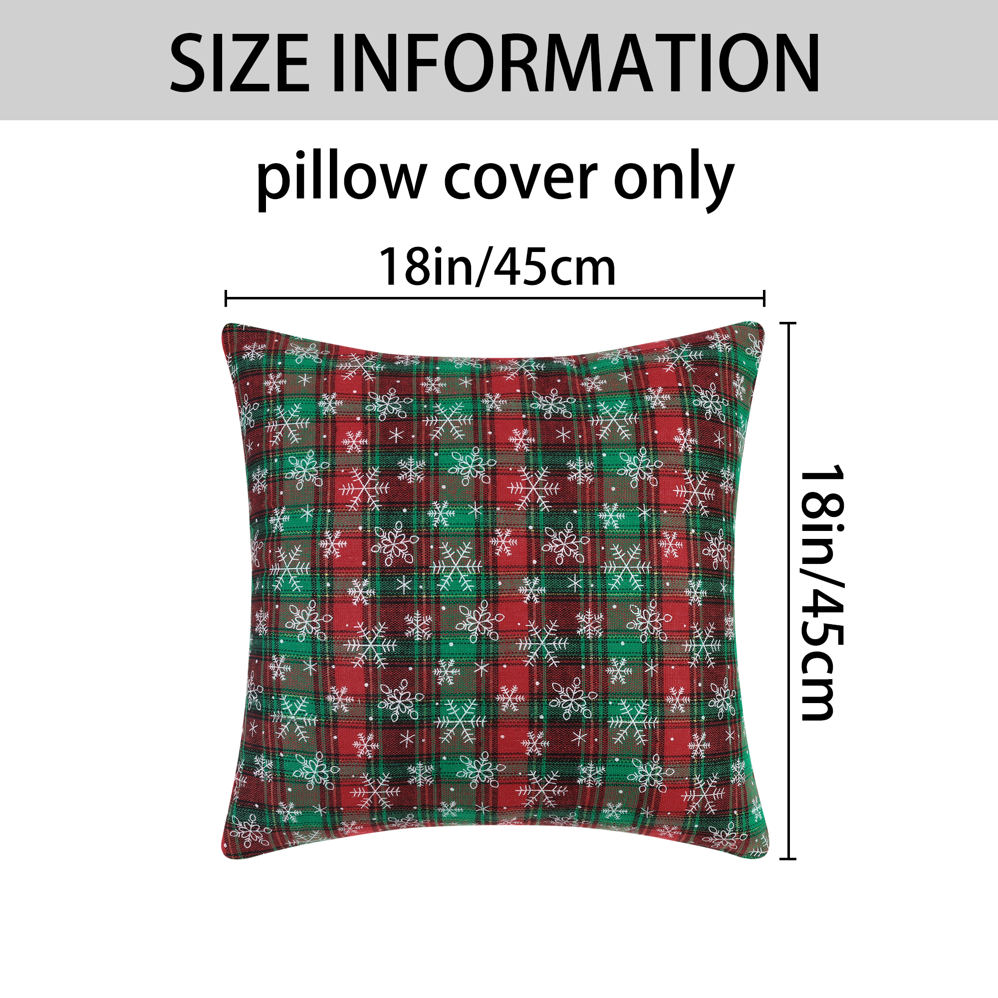 Unique Bargains Festive Plaid Snowflake Decorative Throw Pillow Covers Set of 2 for Home Green Snowflake 18" x 18"