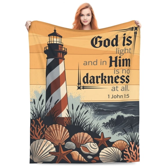 Nautical Lighthouse Beach Throw Blanket, Blue Ocean Theme, Soft Flannel Throw Blanket for Home Decor 50x40