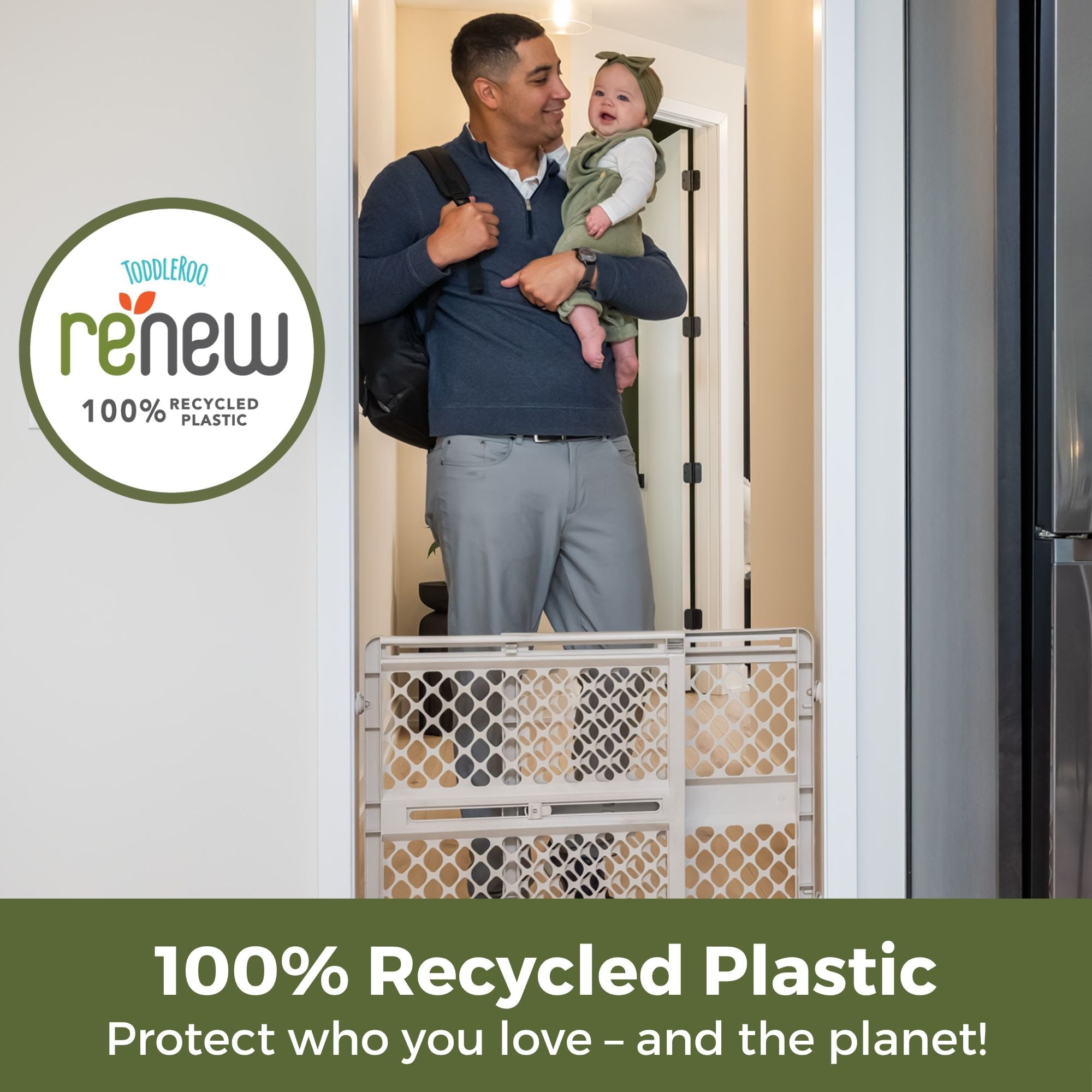 Toddleroo by North States Renew 100% Recycled Plastic Gate for Babies and Toddlers, Sandstone