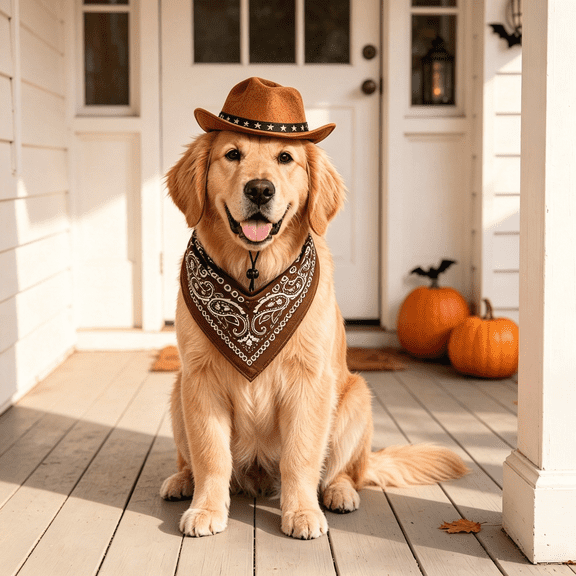 Dog Cowboy Costume Set with Hat Bandana, Halloween Pet Outfit for Small Medium Large Dogs Cats Holiday Party Cosplay