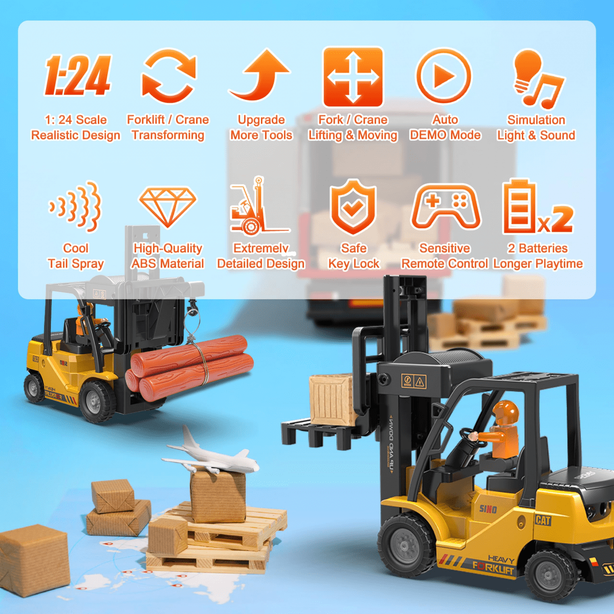 RC Forklift Truck RC Construction Vehicles with Spray & Light, Mini Forklift Toys for Kids Ages 6+