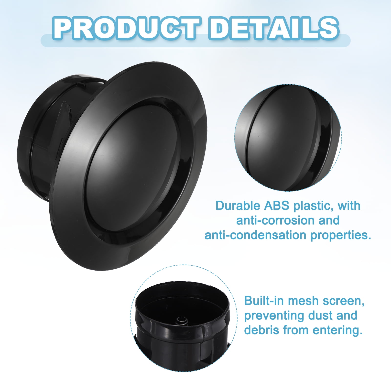 Uxcell 4 Inch Round Air Vent, 3pcs ABS Adjustable Soffit Exhaust Vent Cover, Black
