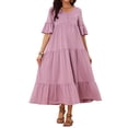 thumbnail image 2 of INSPIRE CHIC Women's Maternity Maxi Dress Short Sleeves V Neck Ruffled Sleeve for Photoshoot XL Pink, 2 of 6