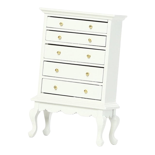 Xuanheng Maison de Poupée Commode Miniature 5 Tiroirs 1/12 Vitrine Maison de Poupée Blanche