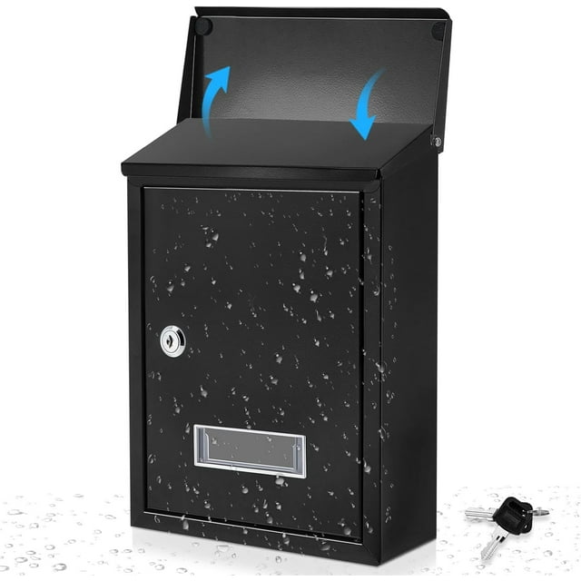 Weatherproof Mail Boxes with Key Lock, Security Locking Wall Mount Metal Mailbox with Slot for Outside, Large Capacity for Mail, Packages, Donations, Voting 11. 8"h x 8. 3"l x 2. 8"w, Black