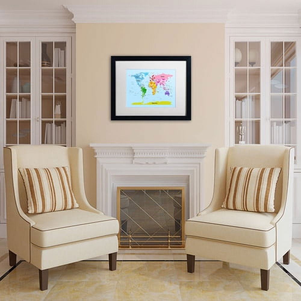 Trademark Fine Art "World Map for Kids" Canvas Art by Michael Tompsett, White Matte, Black Frame