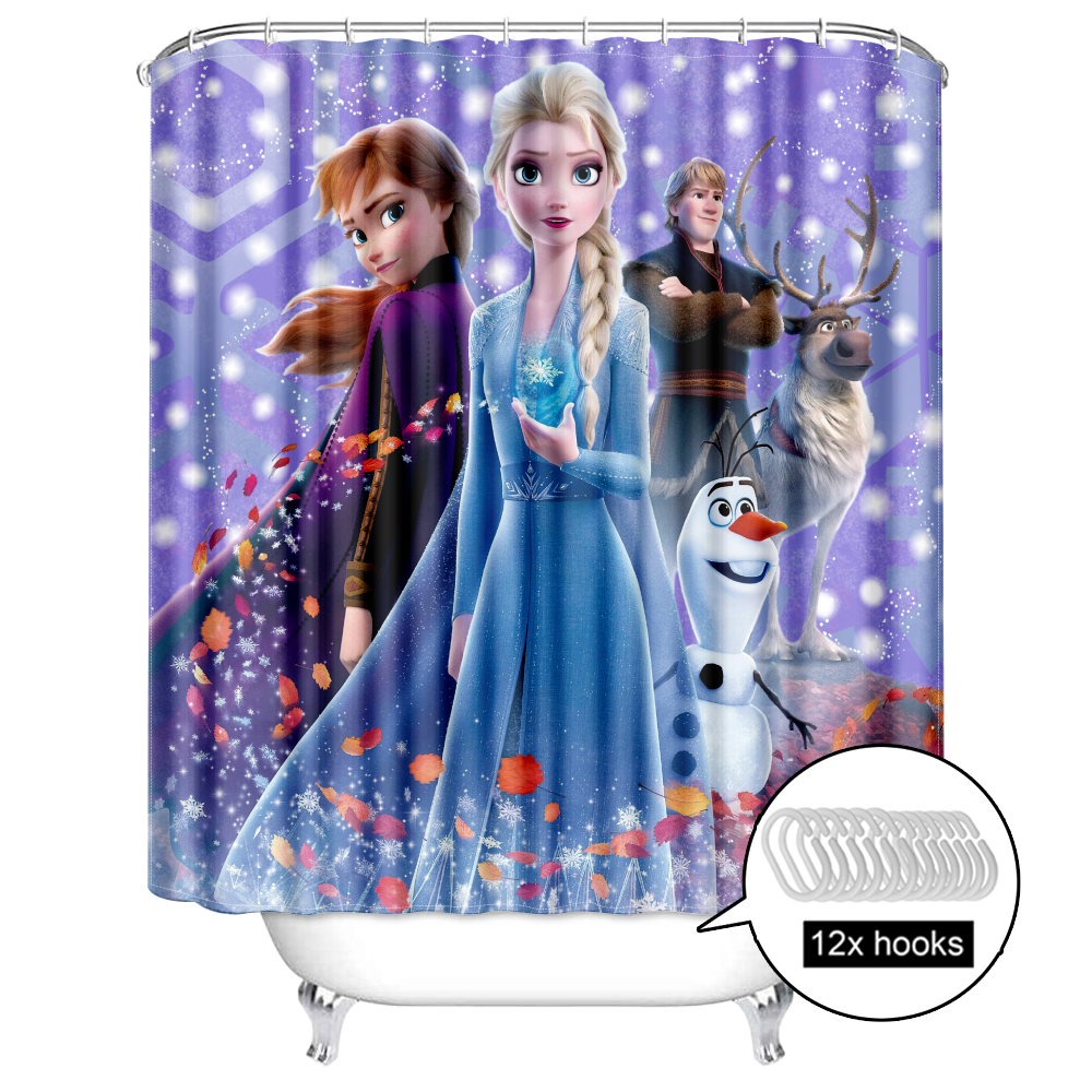 Frozen Elsa Princess Shower Curtains with 12 Hooks, Polyester Fabric