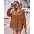 thumbnail image 4 of Womens Button Down Shirts Cotton Long Sleeve Oversized Boyfriend Blouses Collared Dress Tops with Pockets Coffee L, 4 of 8