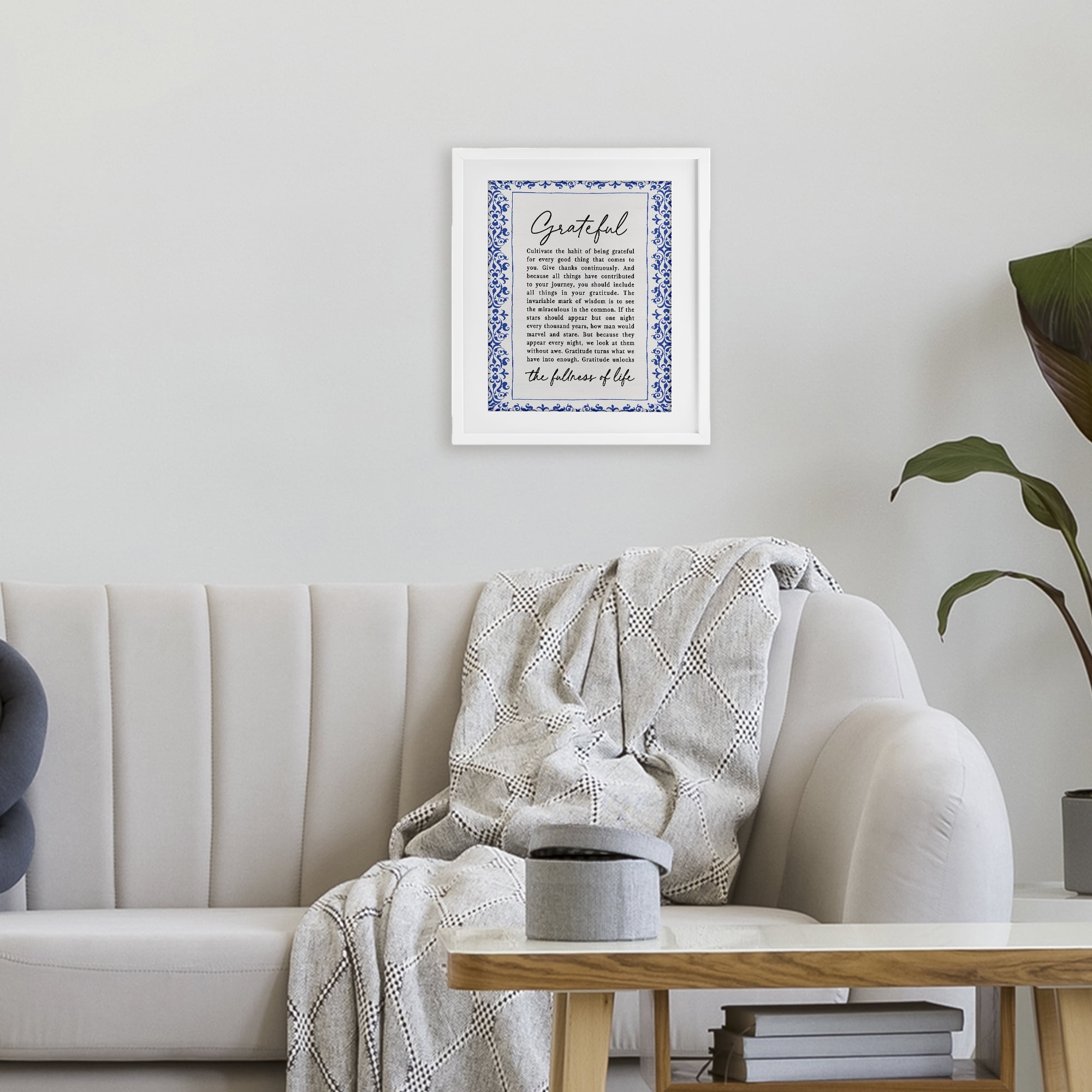 Gratitude Unlocks Fullness Of Life White Framed Print Under Glass, design by Lettered and Lined
