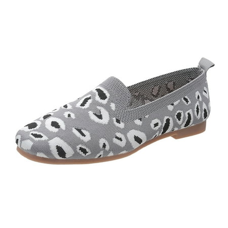 

Ladies Fashion Leopard Printed Breathable Knitted Flat Comfortable Casual Shoes