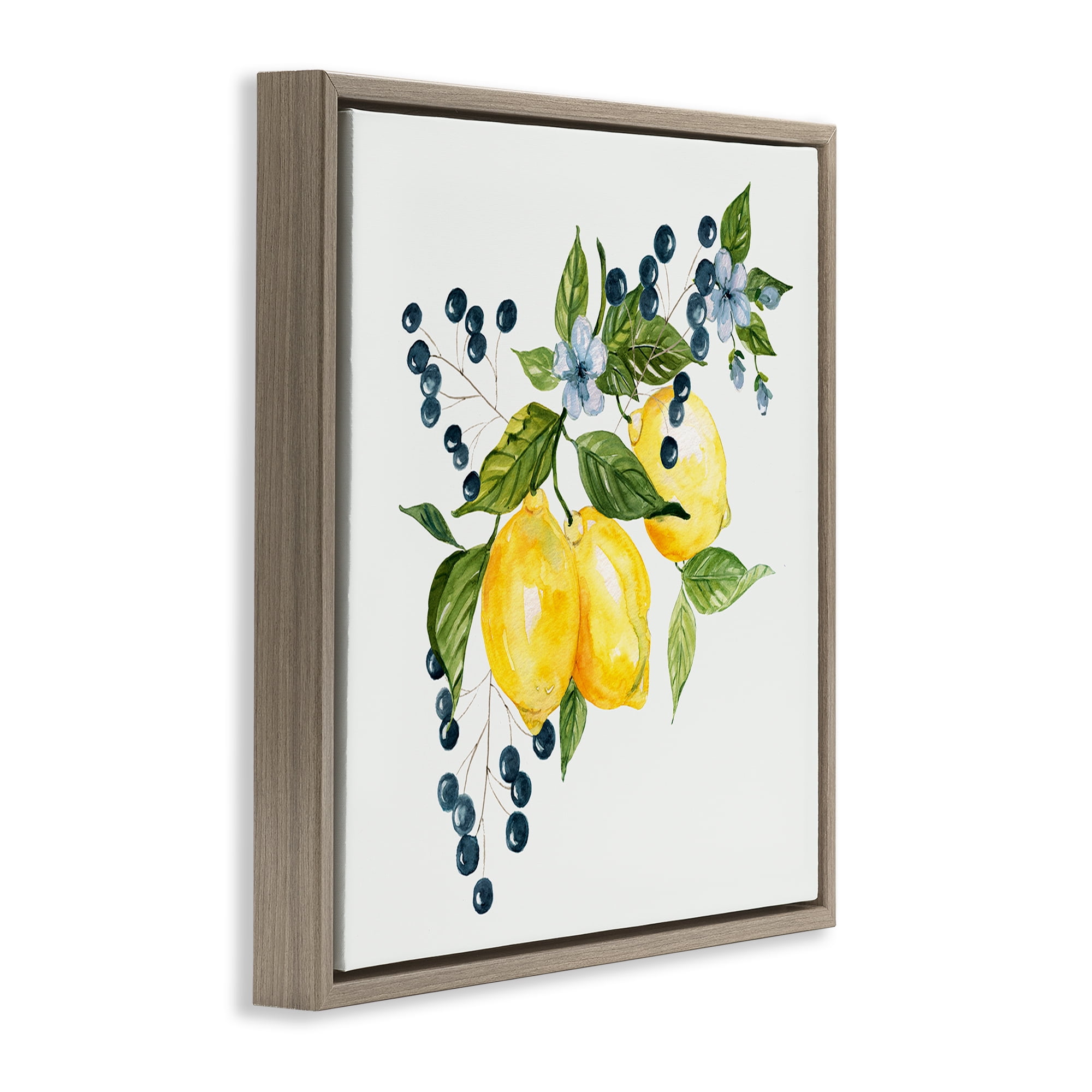 Stupell Industries Lemon Branch with Berries Brown Framed Floater Canvas Wall Art, design by Livi Finn