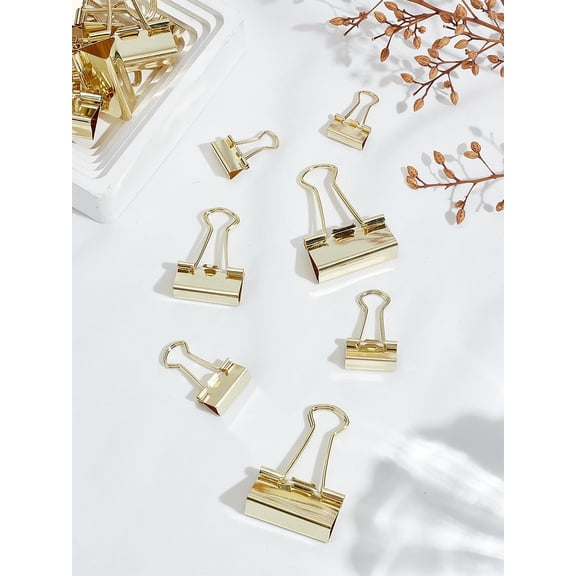 30Pcs 4 Styles Golden Steel Binder Clips Assorted Sizes Notes Letter Paper Clip Set Large Medium Small Mini