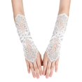 thumbnail image 4 of MEICHEN Women's Solid Color Fingerless Gloves Elegant Lace Hollow Out Sequin Decor Gloves for Wedding Party, 4 of 4