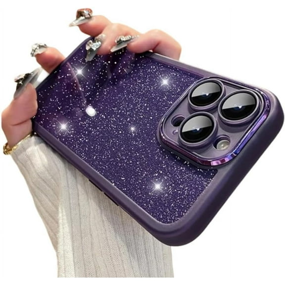 Compatible with iPhone Case,Cute Luxury Gradient Glitter Bling Sparkly Silicone Clear [ Drop&Camera Lens Protection] Shockproof Cover Phone Case (Purple,iPhone 12 Pro Max)